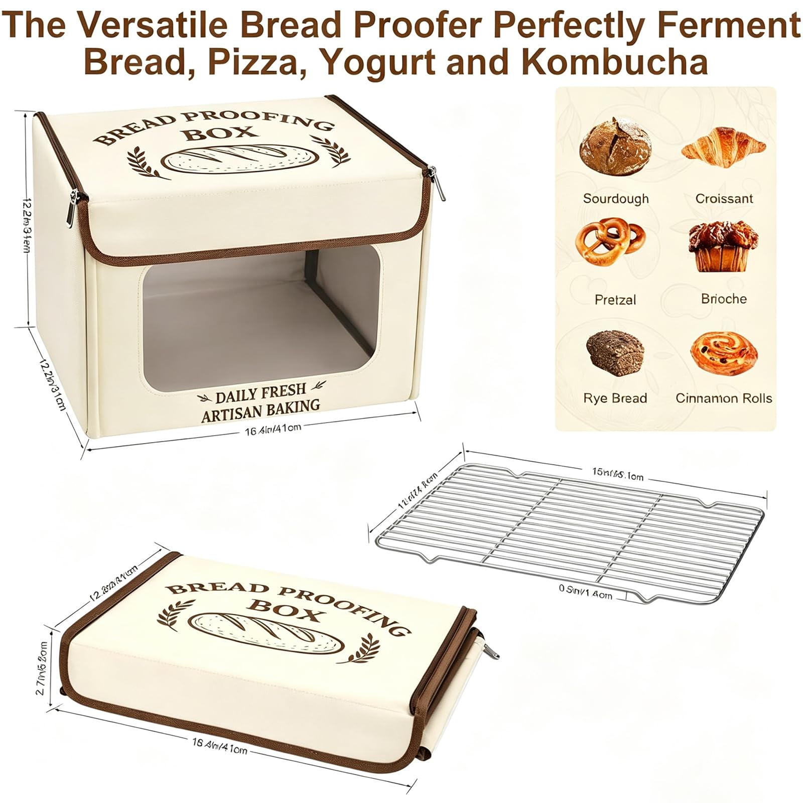 Contenitore per la fermentazione del pane con riscaldamento, pieghevole con sensore di temperatura NTC inserito, display digitale, timer da 0 a 99 ore, armadietto per la fermentazione per la casa
