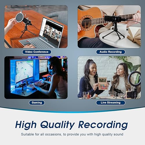 Miniatura 6 de Daffodil Micrófono de condensador USB omnidireccional MCP200 - Micrófono con soporte para trípode, filtro pop, grabación de voces, juegos, podcast,