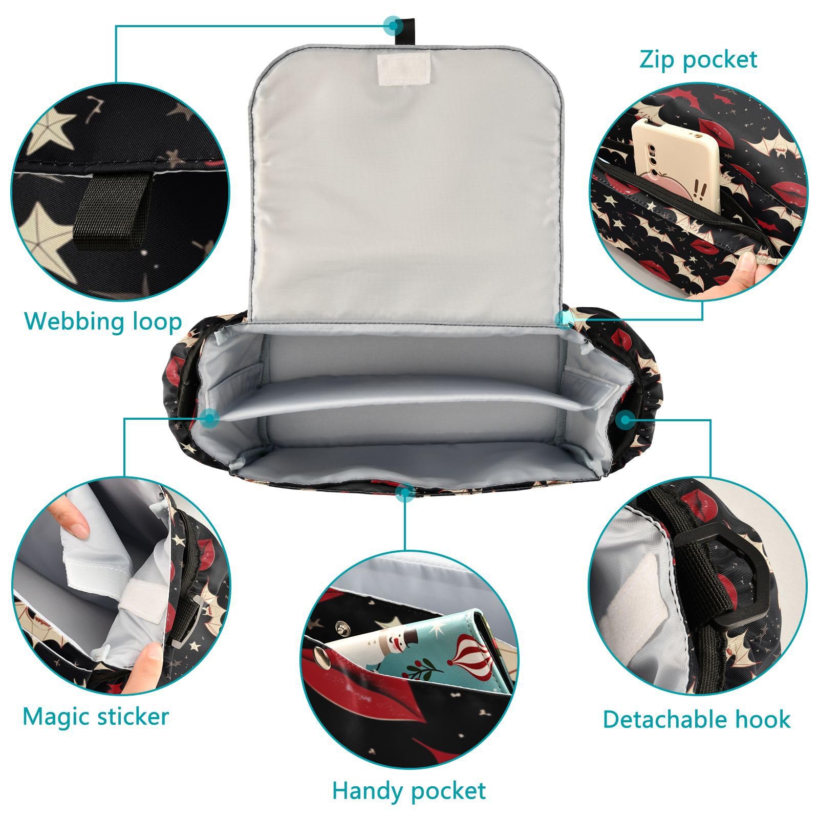 miaozhen Gothic Style Darkness Red Lips car stroller organizer cup holder caddy infant accesorios para carros de accesorios para stroller