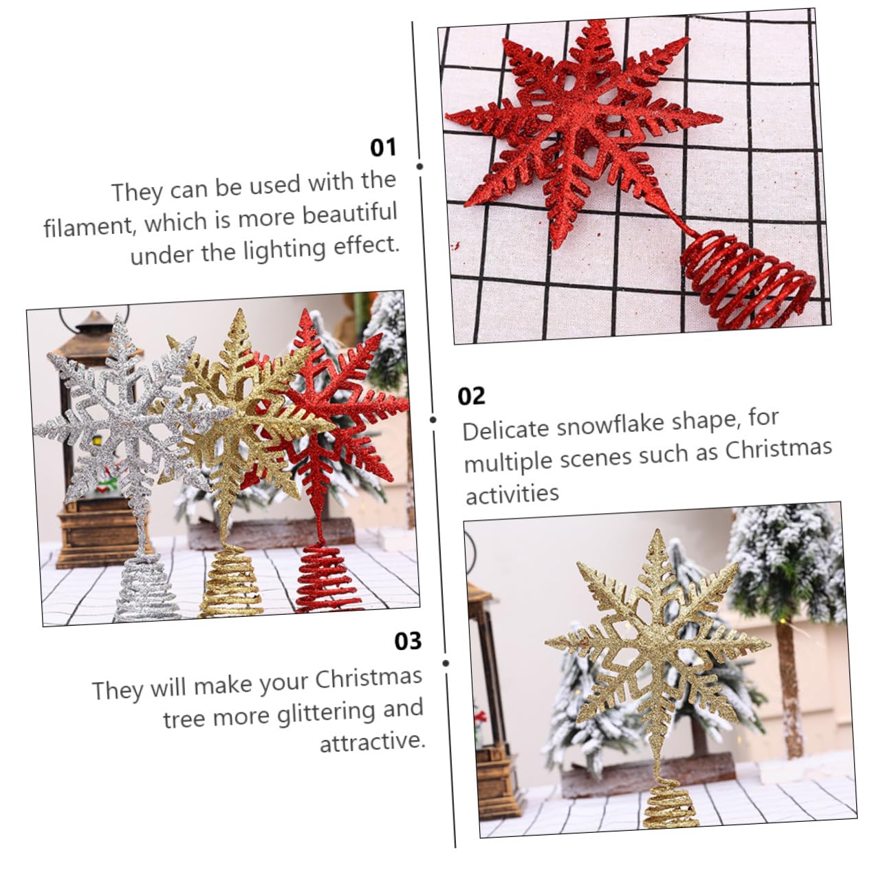 PRETYZOOM 2 Series Estrella De Topper De Árbol De Navidad Navidad Nieve Decoración De La Copa del Árbol Colgante Brillantina Nieve Falsa Decoración Rústico Hierro Forjado 2 Piezas*2