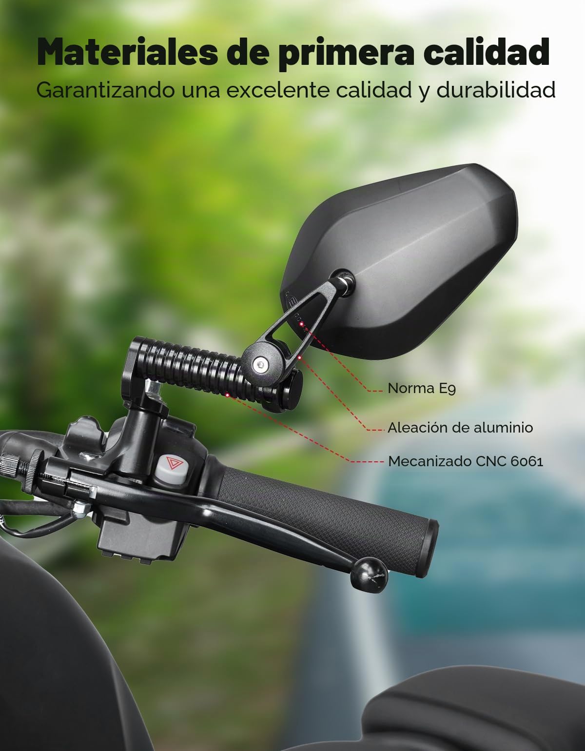 KEMIMOTO E9 Retrovisores Moto Homologados con CNC extensión, Universal Espejo M10, Compatible con Motos de Crucero, Calle