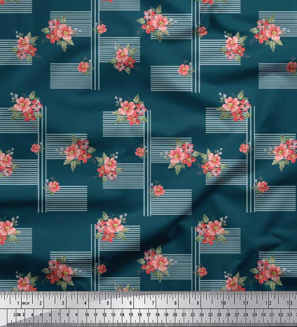 Tela De Algodón, Mini Flores Blancas Sobre Estampado Azul Oscuro