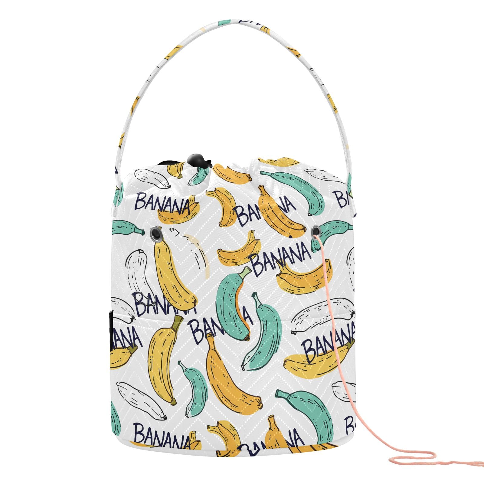 Yarn Storage Bag Small Crochet Bag Knitting Bag Organizer White Green Yellow Bananas Yarn Bags for Crocheting Basket