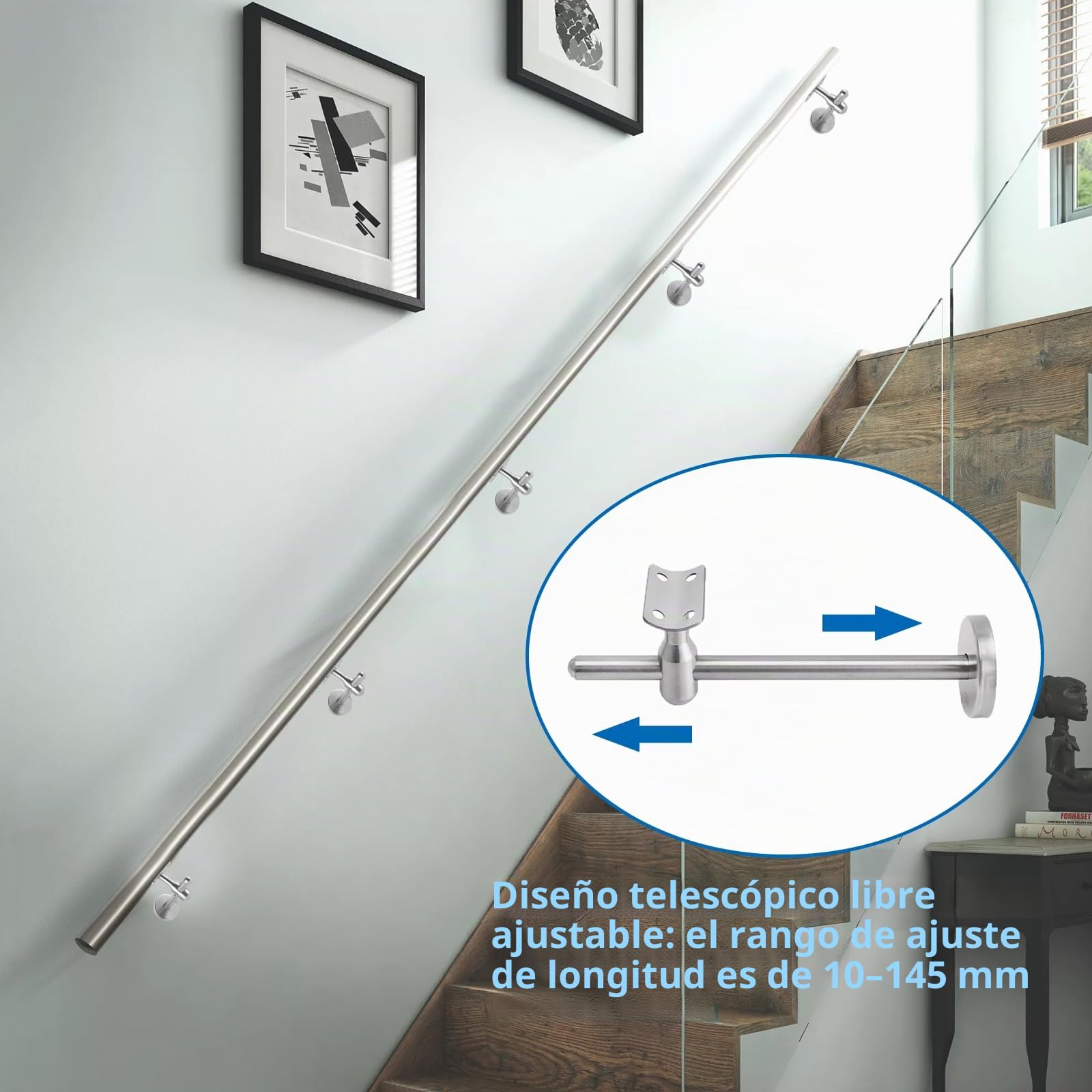 2 soportes para pasamanos ajustables, 150 mm, soporte de pasamanos de acero inoxidable, barandilla para escaleras, soporte de pared interior, accesorios para pasamanos, soportes para