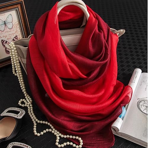 Miniatura 5 de Bufanda de seda de algodón, elegante, suave, bufandas de sombra de color para mujer
