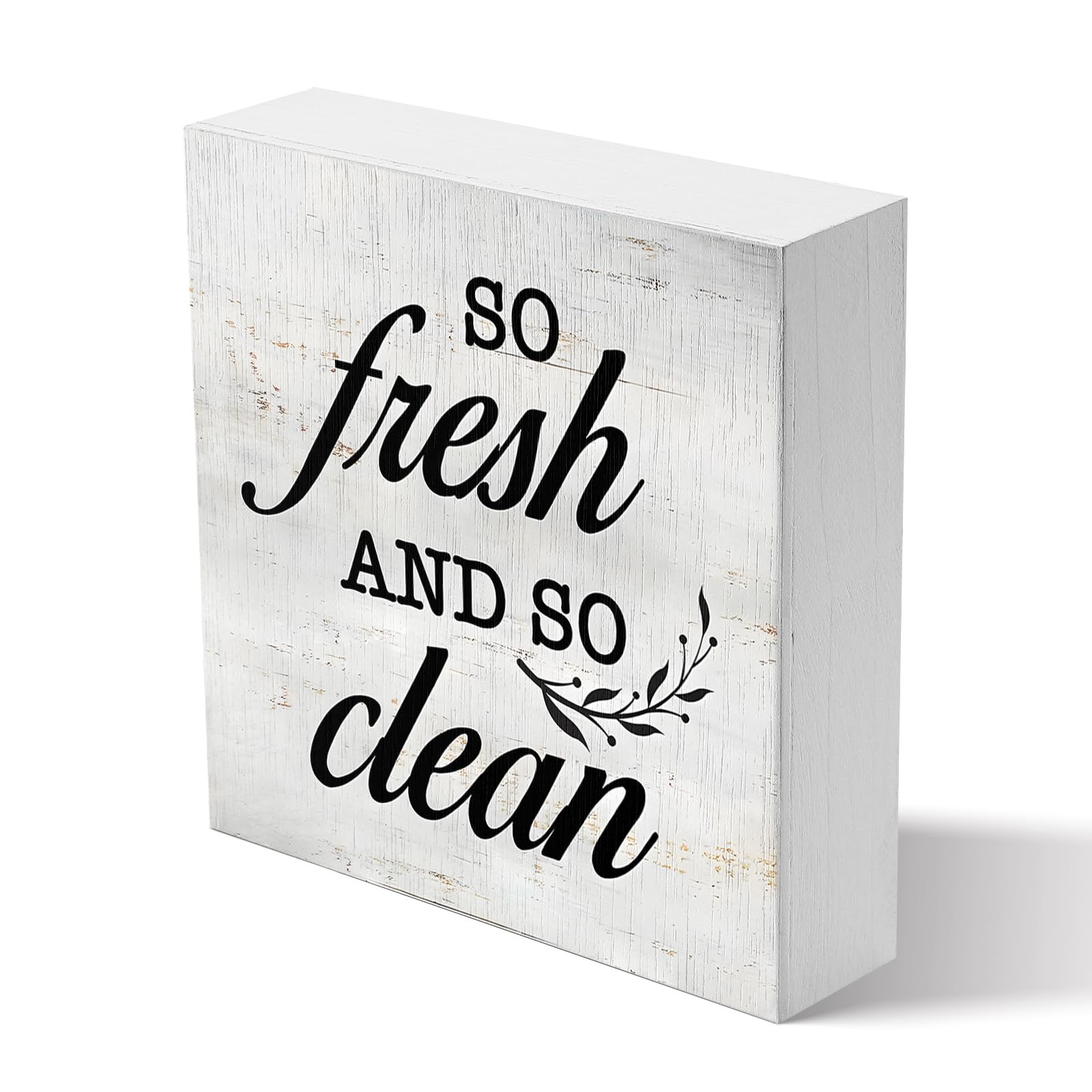 So Fresh and So Clean Wood Box Sign Rustic Wooden Box Sign Farmhouse Home Bathroom Laundry Room Desk Shelf Decor (5 X 5 Inch) Desk Block Plaque Wood Box Rustic Funny Quirky Signs Home Accessories
