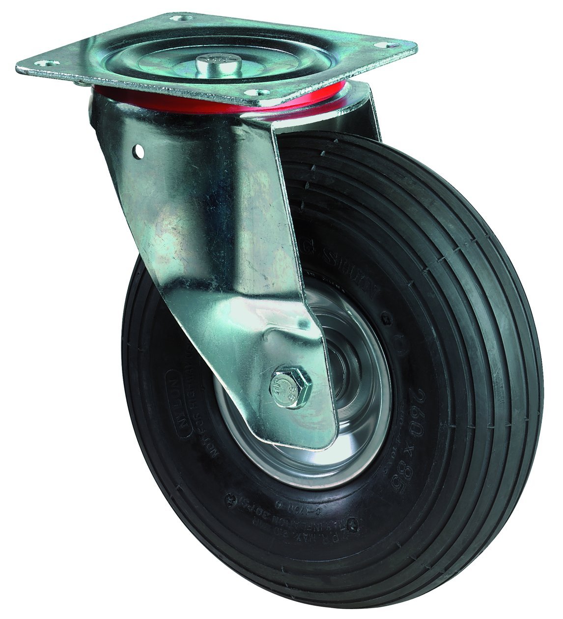 BS Wheels Transport Guide Roller Plate Wheel Castors Pneumatic Wheel Body Steel, 260 mm, l400.c90.260