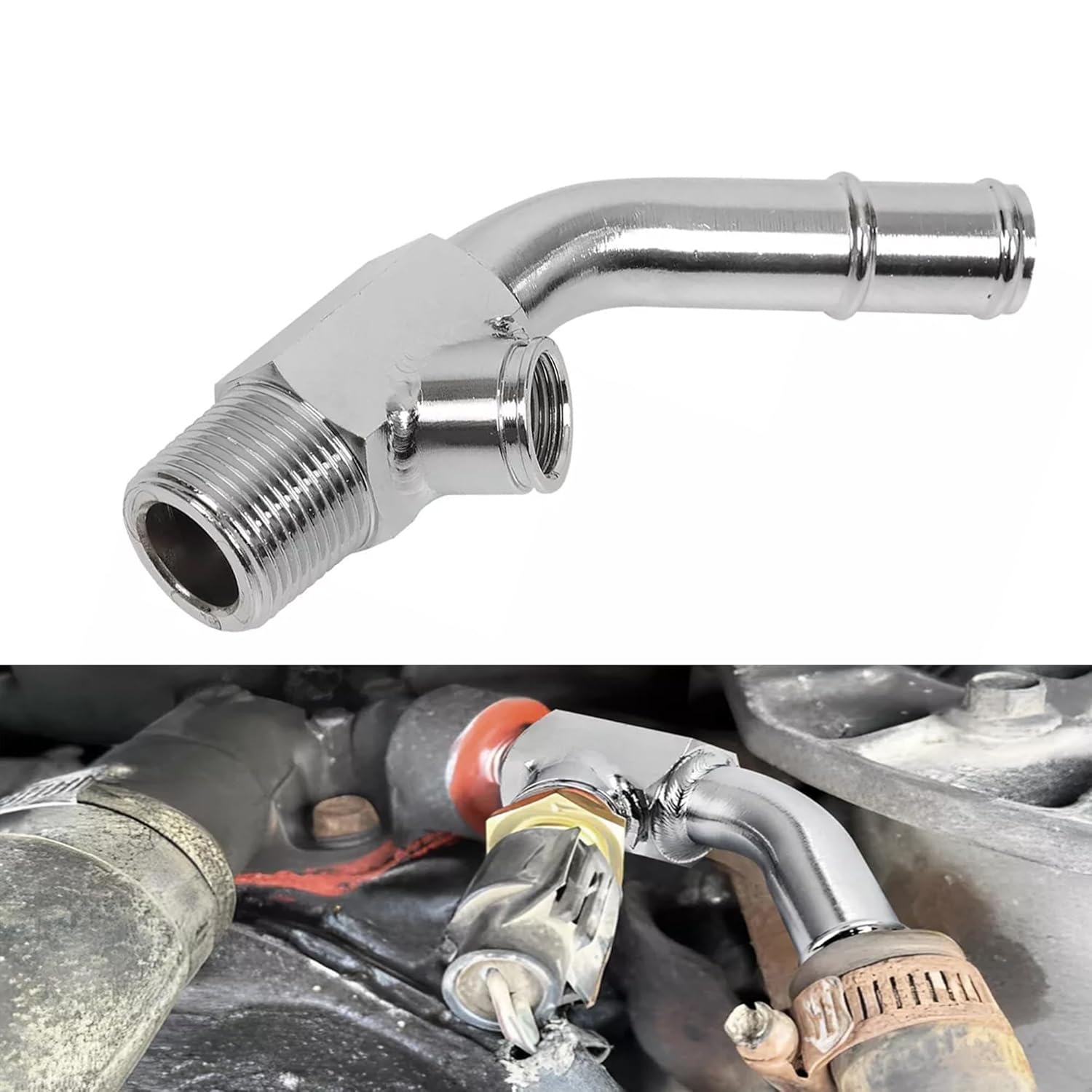 Hot Water Radiator Coolant Temp Sensor Elbow Connector Tube Replace E5TZ-18599-C Compatible with Ford Bronco, Ford E-150/E-250/E-350, Ford F-150/ F-250/ F-350
