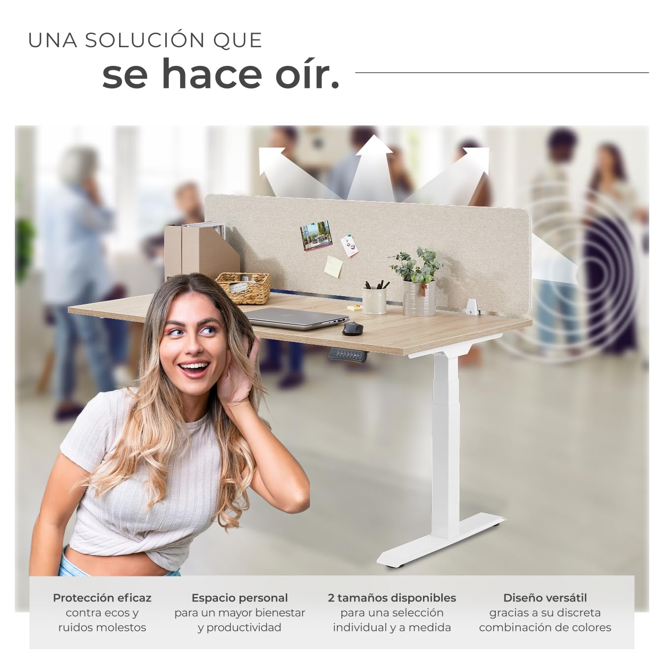 tectake® Panel Separador Escritorio, Panel Acústico con 2 Clips de Fijación, Tablero Escritorio con Espacio para Cables, Separador Mesa Oficina, Mampara Separadora, Funda Poliéster, 160x40 cm - Beige