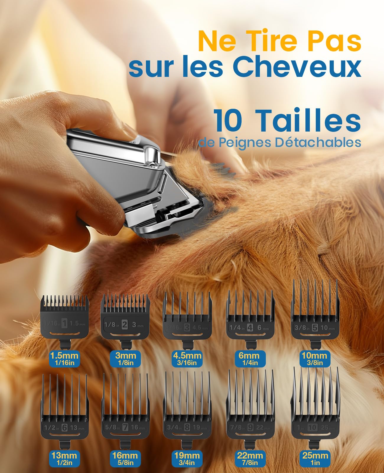 Oneisall Tondeuse à poils pour chiens de haute qualité, tondeuse sans fil entièrement étanche IPX7, adaptée aux poils longs et épais
