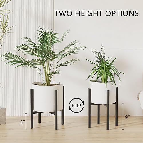 Vista 2 de Adjustable Metal Plant Stand Indoor Outdoor - Fits 8 to 12 Inches Pots - Mid Century Modern Planter Stand Single Floor Flower Pot Holder Home Decor