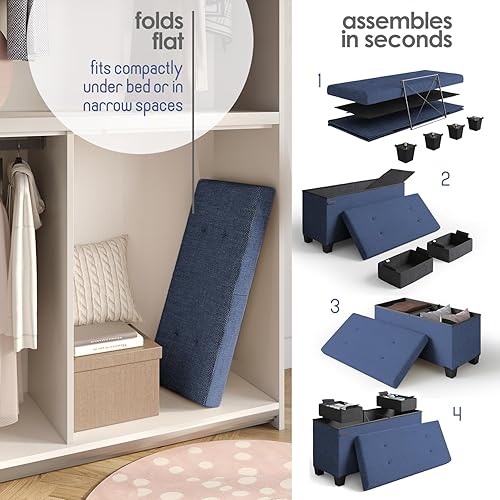 Miniatura 15 de Otomana plegable para dormitorio o sala de estar, con contenedores de almacenamiento, reposapiés para el extremo de la cama, soporta hasta 660 lb,