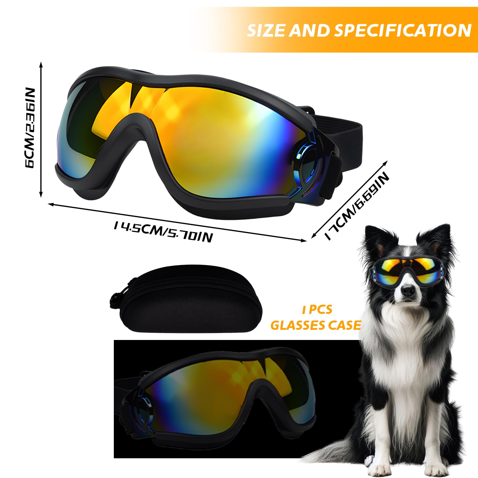 Occhiali per Cani, Occhiali da Sole per Cani con Cinturino Regolabile, Ai Raggi UV con Cinturino Elastico Regolabile Antivento Impermeabili (Black Red)