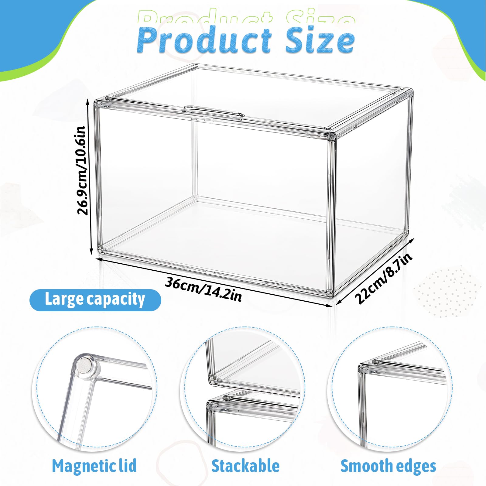 Stackable Display Storage Box with Magnetic Door, Clear Acrylic Display Case, Dustproof Book & Cosmetic Display Cases, Hobby Display Cases for Large Figures Collectibles, Luxury Bags, Sports Shoes