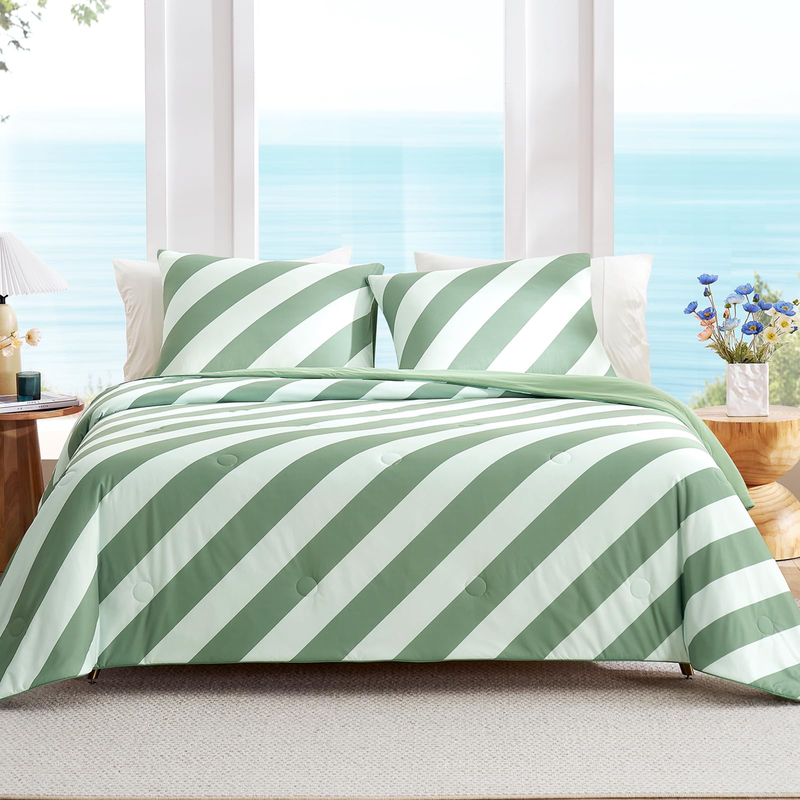 Snuggle Sac Mediterranean Stripe Cooling Comforter Queen Size Set