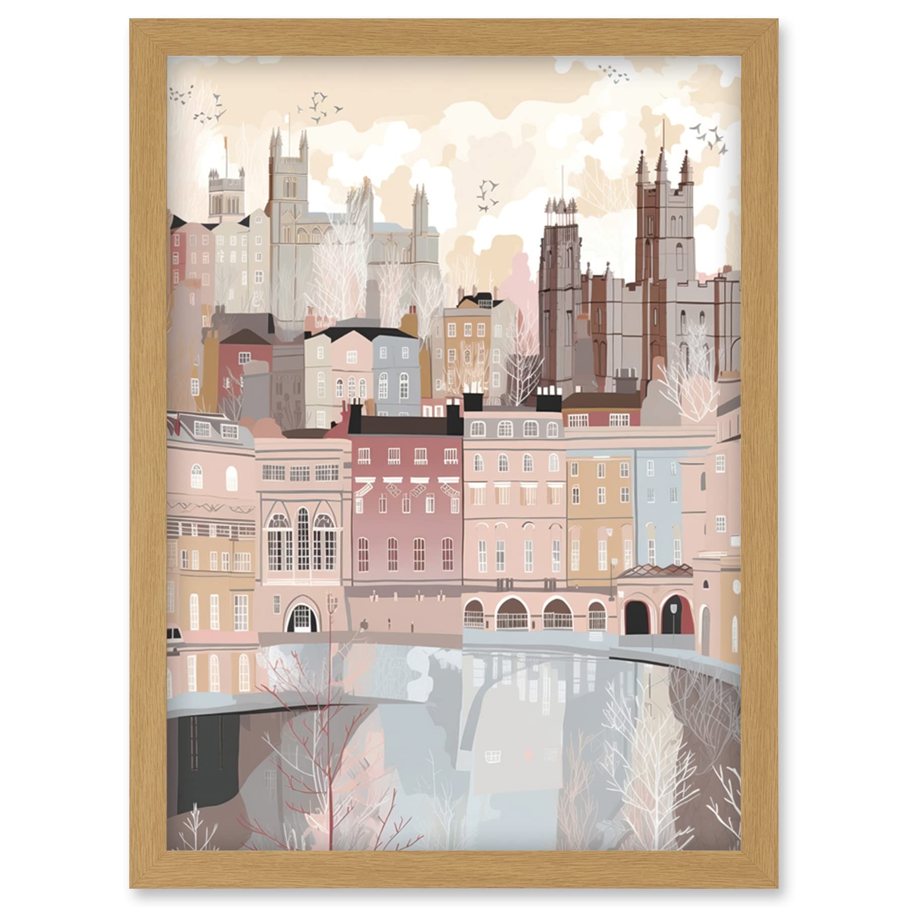 Artery8 Bath Georgian Architecture Pastel Colour Cityscape Artwork Framed Wall Art Print A4