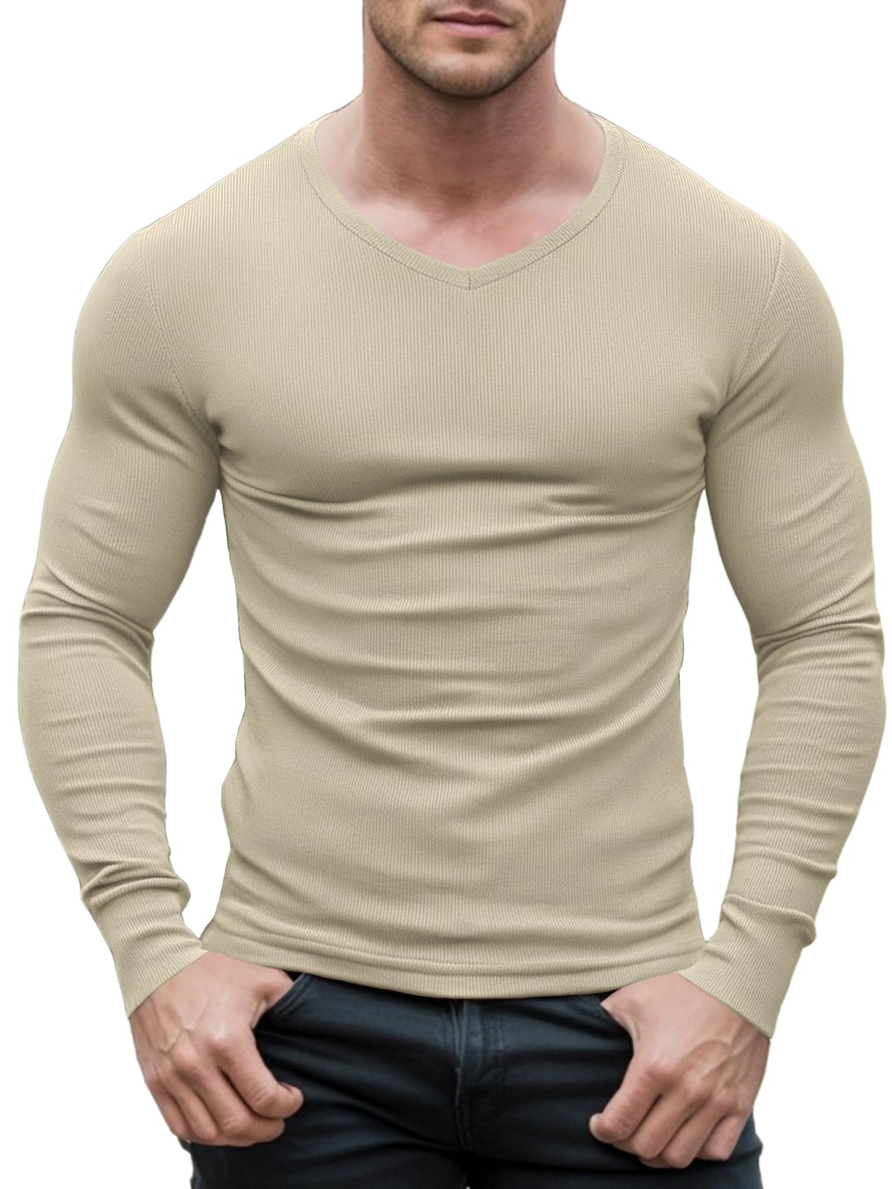T-Shirt Coupe ajustée pour Homme,sous-vêtement Thermique,T-Shirt Décontracté col en V