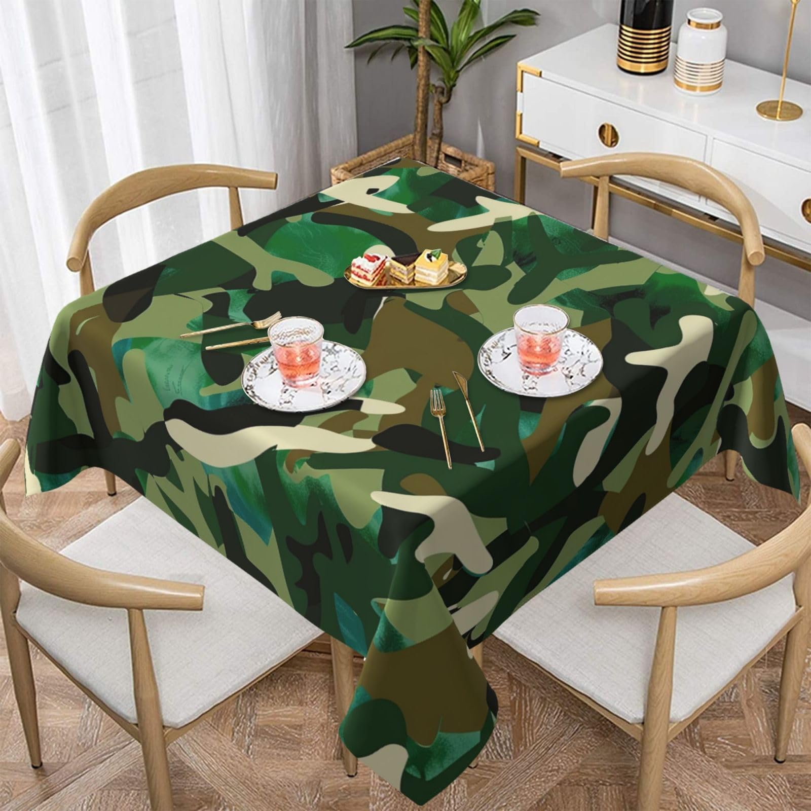 WPKJU Abstract Camouflage Printed Square Tablecloth 54x54 inch Water Resistant Table Cover Washable Rectangle Table Cloth for Dining Tables