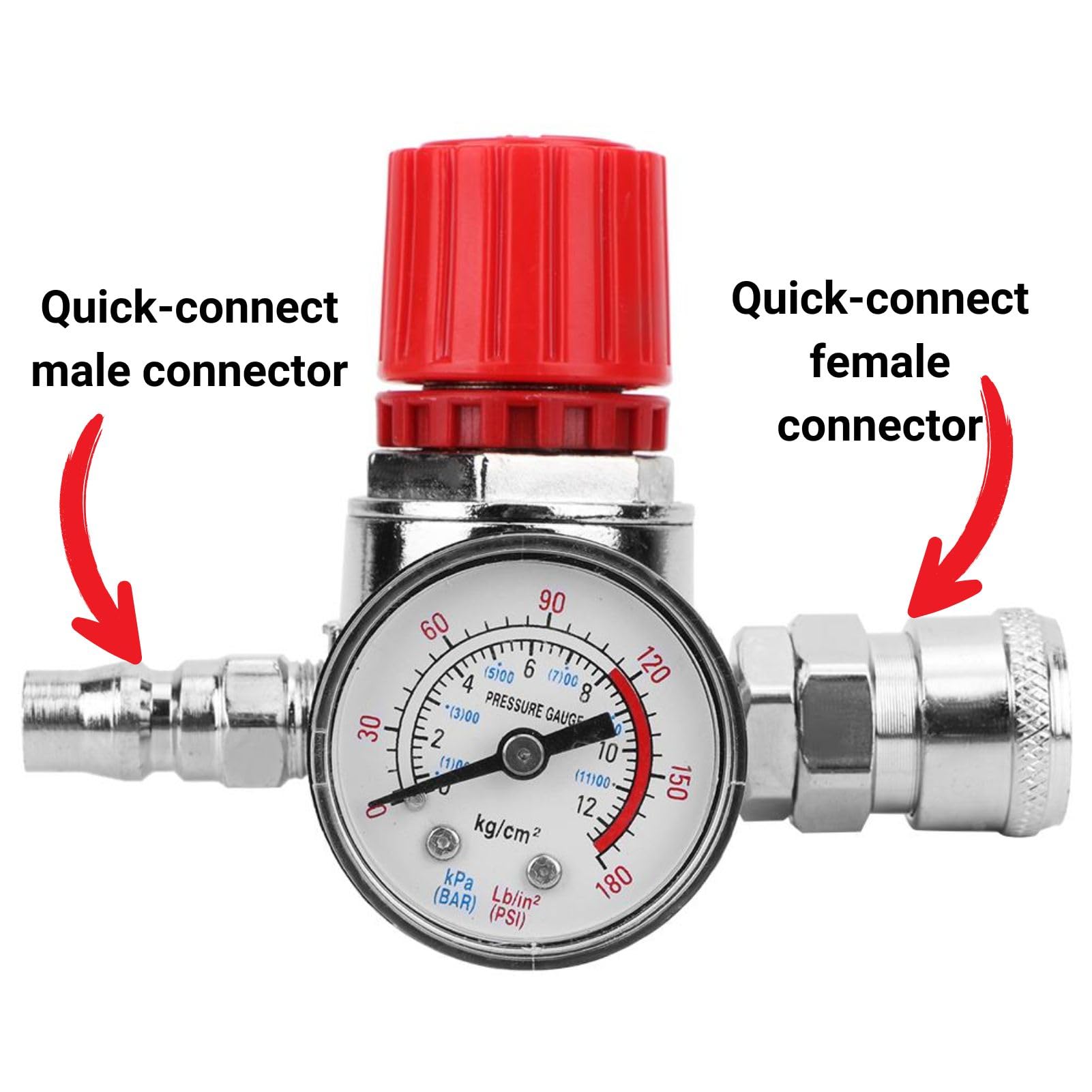 Druckregler-Messgerät mit Manometer, 0,8 MPa, Zinklegierung, 10 mm Dicke, für Luftkompressor, mit Sicherheitsventilkappen, Männlich/Weiblicher