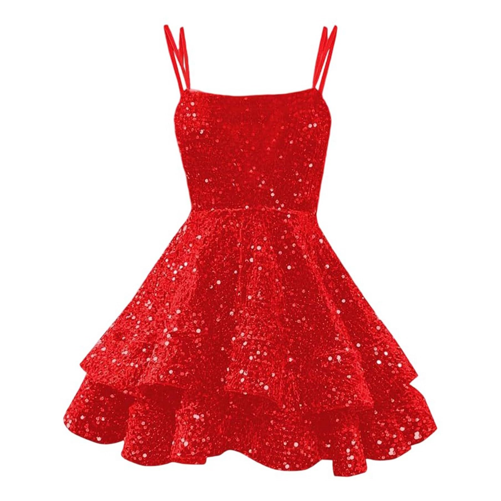 Generisch Abito da donna, elegante, per cocktail party, estivo, senza spalline, con paillettes, abito formale, abito da cocktail