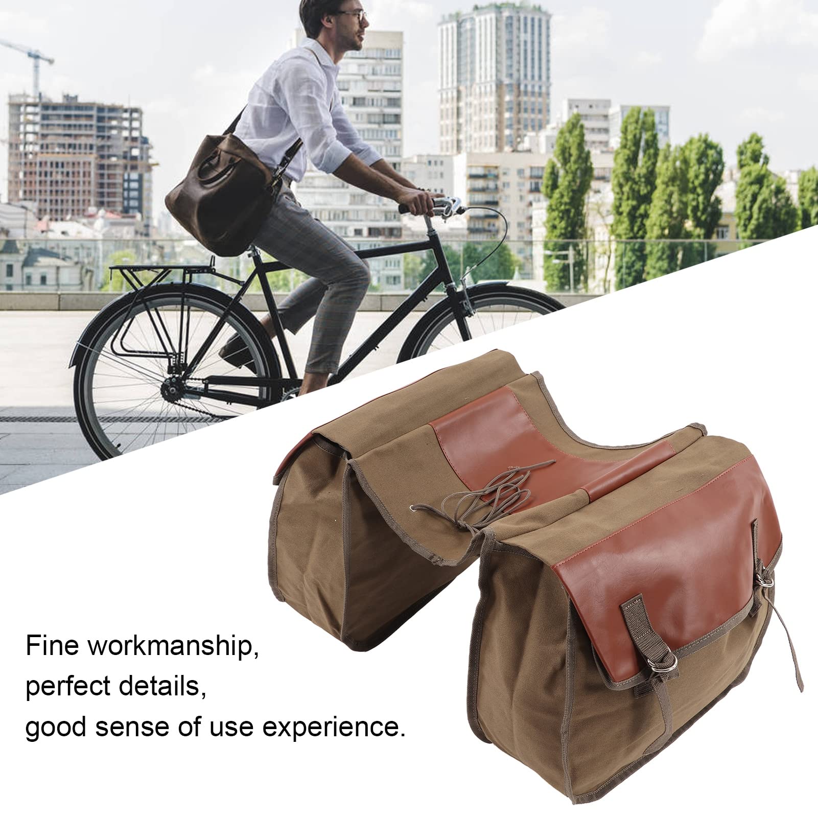 POENVFPO Borsa per Biciclette, Tela e Cuoio in Pelle Borsa per Bici da Bicchetta Sacca per Carrier Bagforto per Bagnella