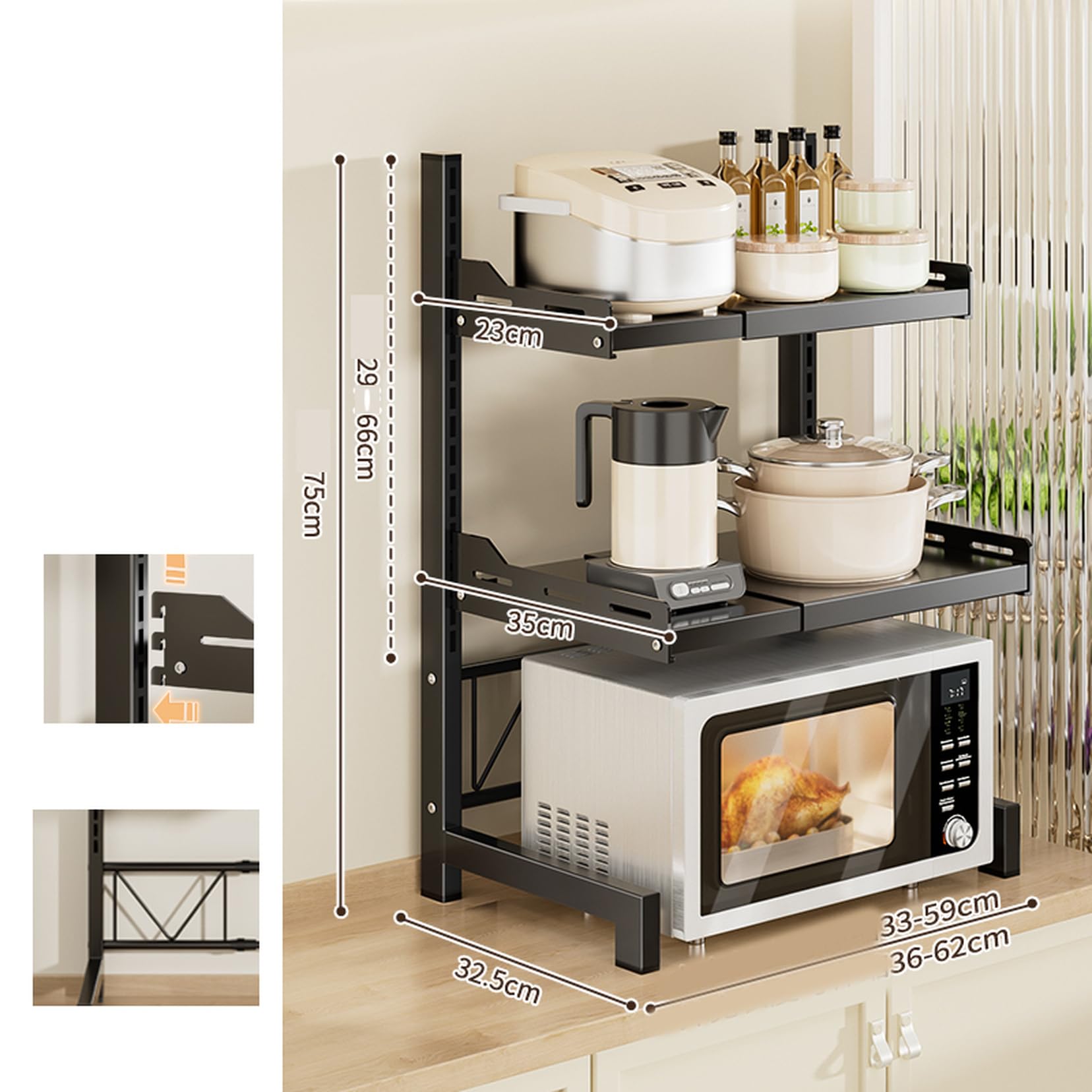 Amazon｜CZLZY レンジ上ラック 3段 キッチンラック 伸縮 幅36～62cm