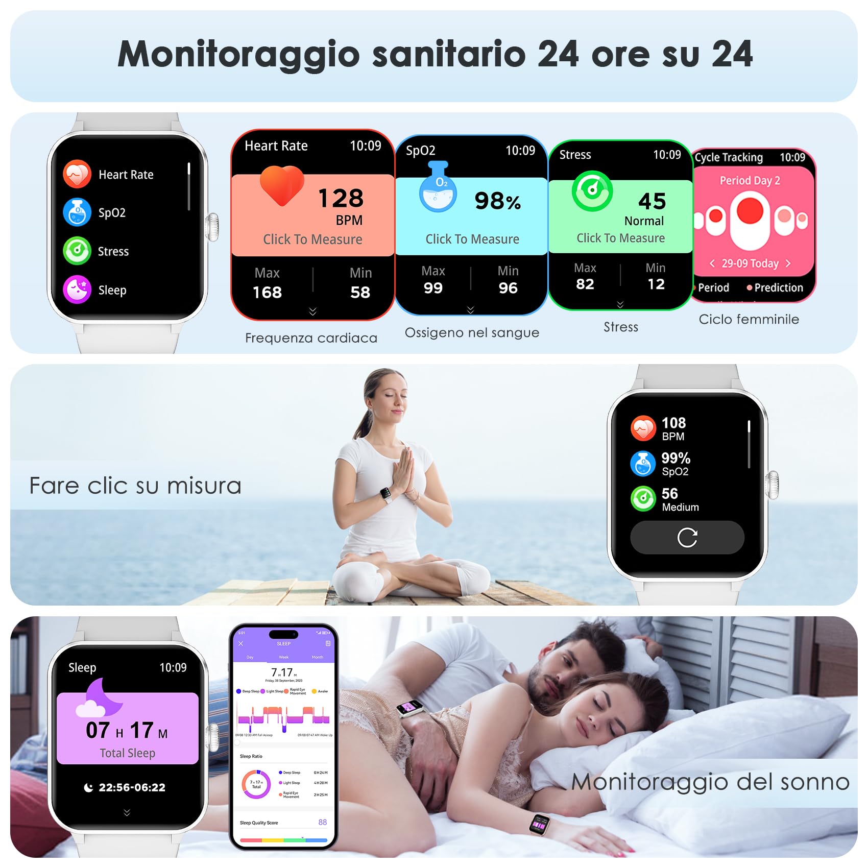 Smartwatch Uomo Donna, Orologio Fitness con Chiamate ,100 Modalità Sportive, 1.85" Smart Watch Monitor del SpO2/Sonno, 24H Cardiofrequenzimetro da Polso Fitness Tracker per iOS Android Smartphone