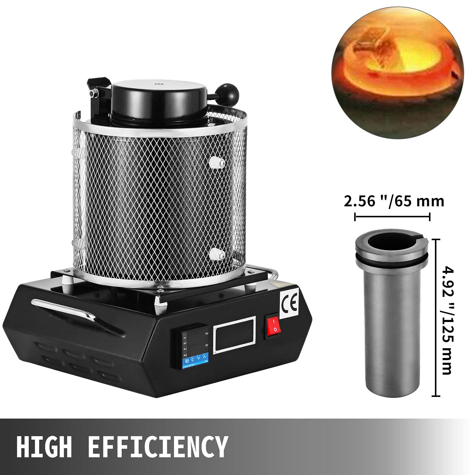 VEVOR Four de Fusion Automatique Numérique 1KG 1150? 1750W Four de Fusion Électrique pour Métaux avec Creuset Graphite pour Raffinage de Métaux Ferraille de Fusion Argent Or Cuivre en Aluminium