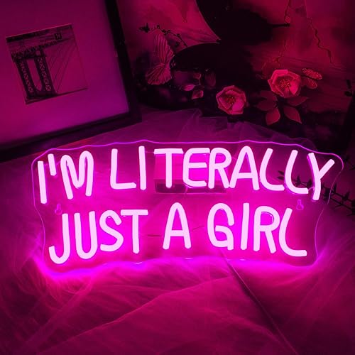 Miniatura 2 de Lucunstar Letrero de neón con texto en inglés I'M Literally Just A Girl, color rosa, luz de neón LED para decoración de pared, letrero luminoso para