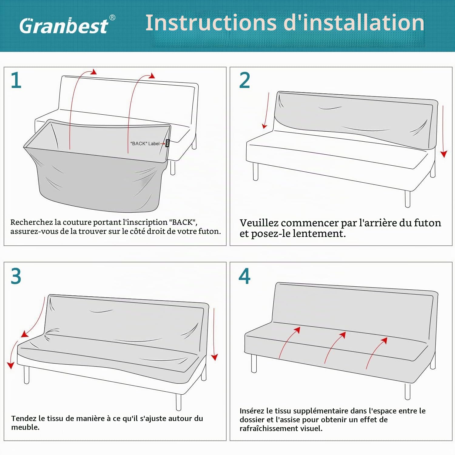 Granbest Housse de futon imperméable sans accoudoirs, protection futon haute élasticité pour canapé-lit pliant, housse de canapé antidérapante sans accoudoirs (bleu marine)