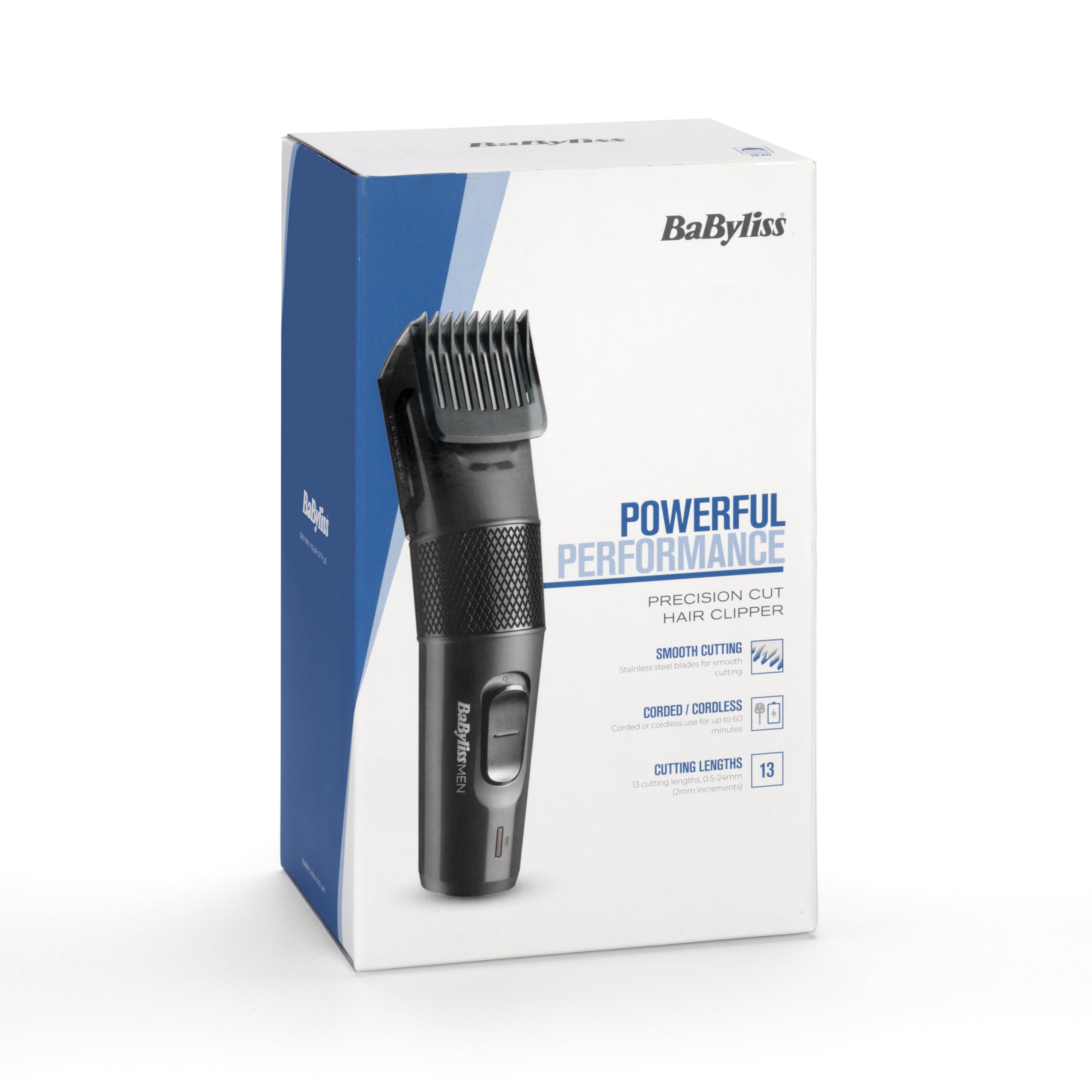 Tondeuse Cheveux de Précision Sans Fil BaByliss,13 hauteurs de coupe de 0,5 à 24 mm, 60 min d'autonomie, Lames en Acier Inoxydable, Noir, E786E