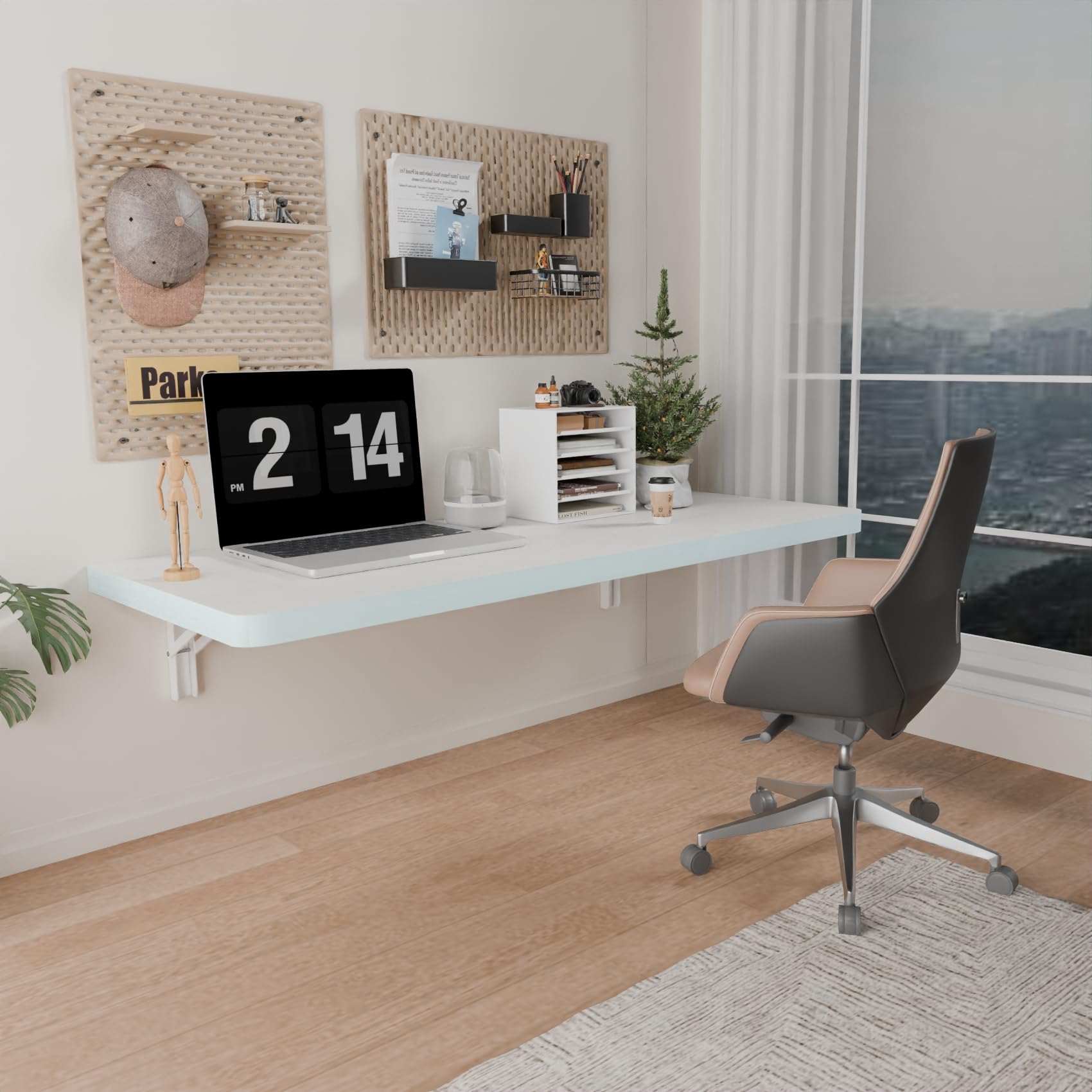 IAE Wall Mounted Folding Table with Pine Wood,36" x 14" Floating Wall Desk,Laundry Folding Table with Shelf Brackets,Fold Down Desk Shelf,Folding