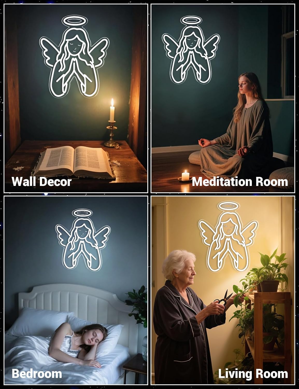 Sympathy Memorial Gift Glowing Prayer Angel Light, 16'' × 14'' Remembrance Gift for Loss of Loved One, Dimmable LED Wall Sign for Prayer Room Comfort(White Angel)