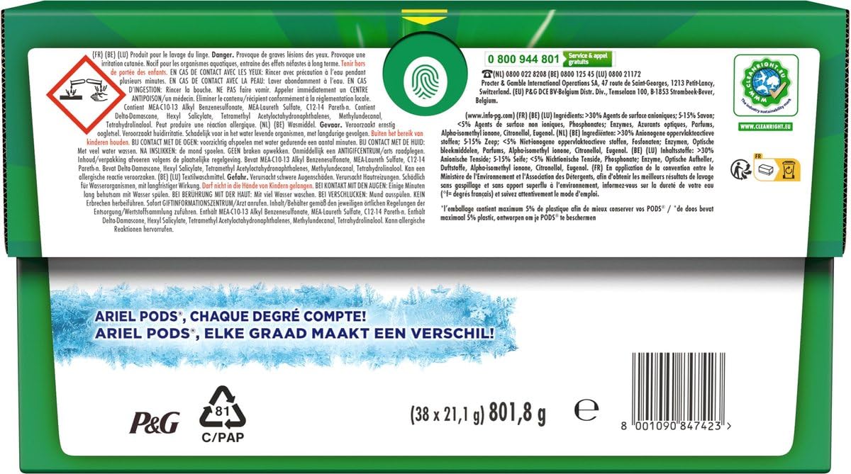 Ariel Detergente Todo en 1 Cápsulas - Color - 4 x 38 Lavados - Paquete económico
