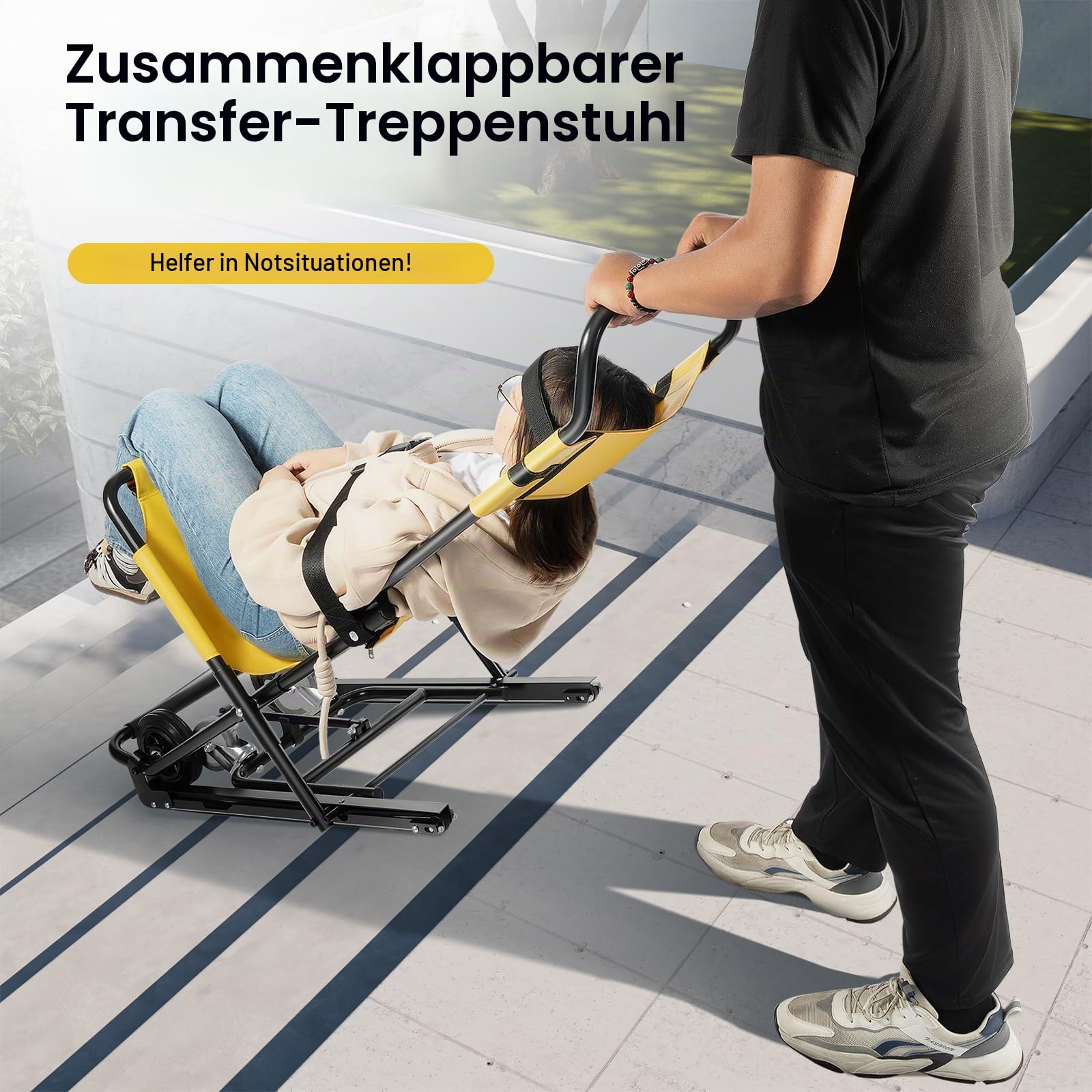 Klappbarer Treppensteiger Rollstuhl, Tragbarer Treppenlift Aluminiumlegierung, Verstellbarer Evakuierungs-Treppenstuhl, Faltbare Transport Rollstuhl für Den Täglichen Transfer