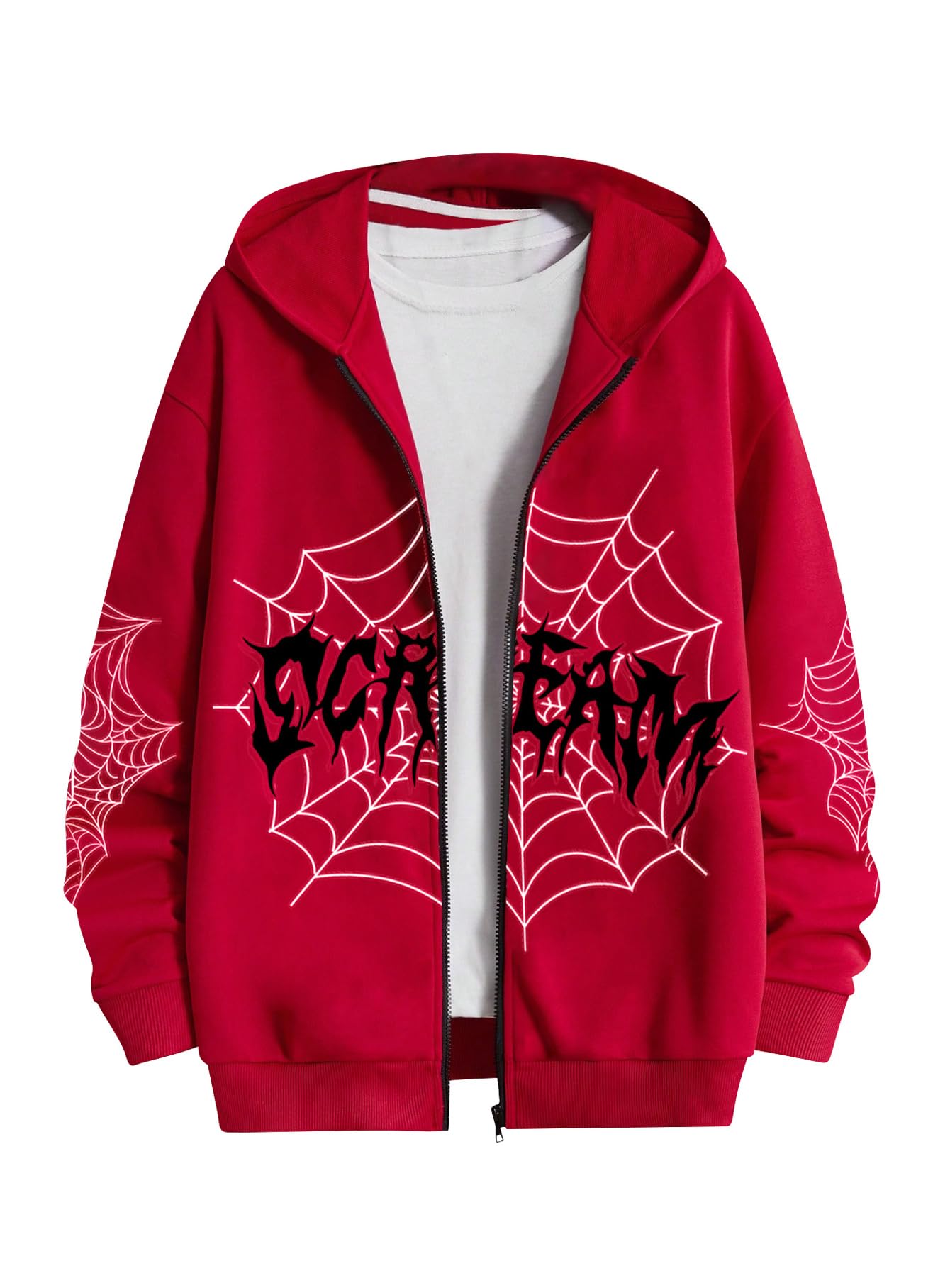 shenhe Men's Zip Up Graphic Spiderweb Print Long Sleeve Goth Hoodie Sweatshirt Jacket-picture-51