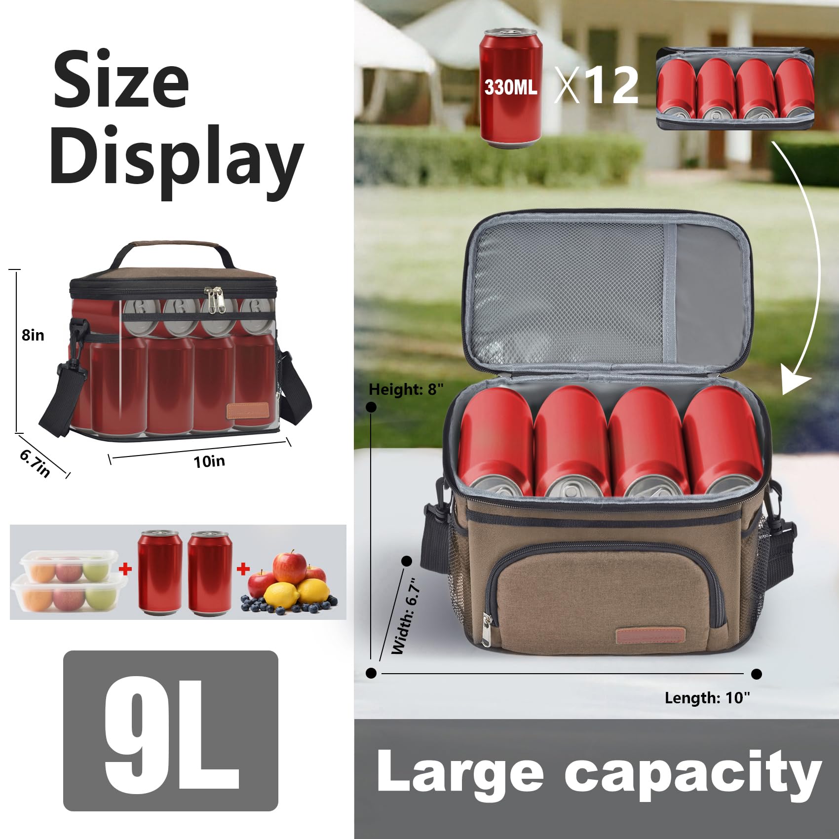 ExtraCharm Isolierte Lunchtasche für Damen/Herren, wiederverwendbare Lunchbox für Büro, Picknick, Wandern, Strand, auslaufsicher, Kühltasche, Organizer mit verstellbarem Schultergurt für Erwachsene,