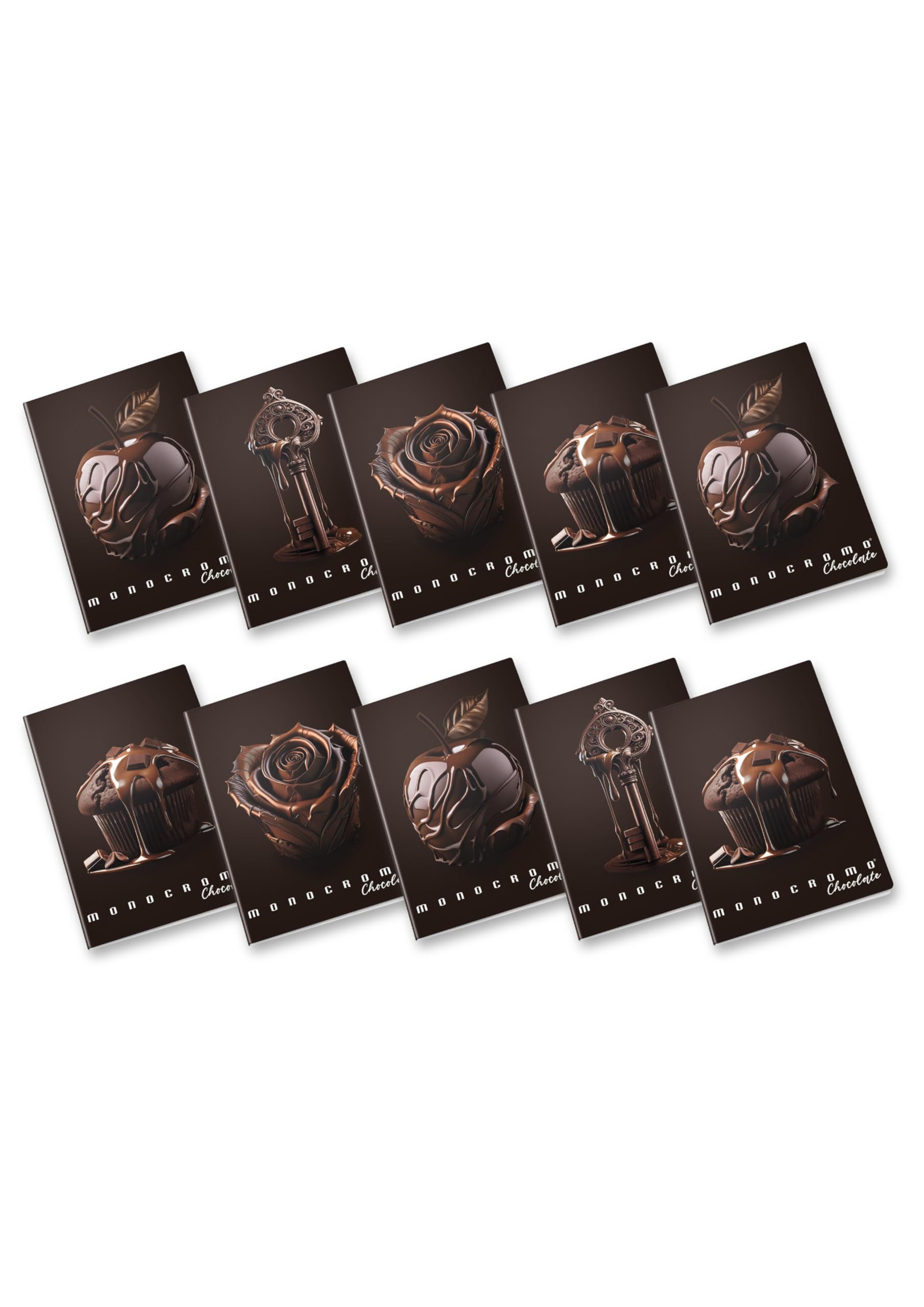 Pigna, Maxi Notebook Monochrome Chocolate, A4, Inner Paper 100 g/m², 72 Pages + Flap 5 m Inside, 5 mm Square, Assorted Subjects, Pack of 10