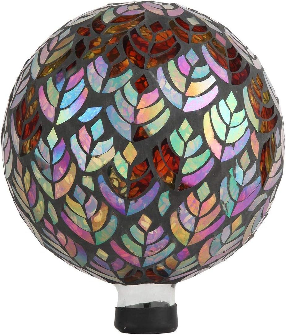 Lily's Home Colorful Mosaic Glass Gazing Ball, Designed with a Stunning Holographic Petal Mosaic Baroque Splendor Pattern to Bring Color to Any Home and Garden, Silver & Purple (10 Inches Dia.) Silver&purple