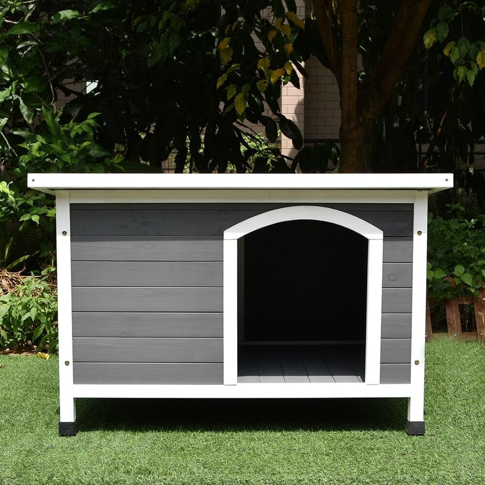 Animal Valley Niche à Chien Toit Plat, Taille L, Gris/Blanc | Bois et plastique, 116 x 82 x 79 cm, pour chiens moyens et grands