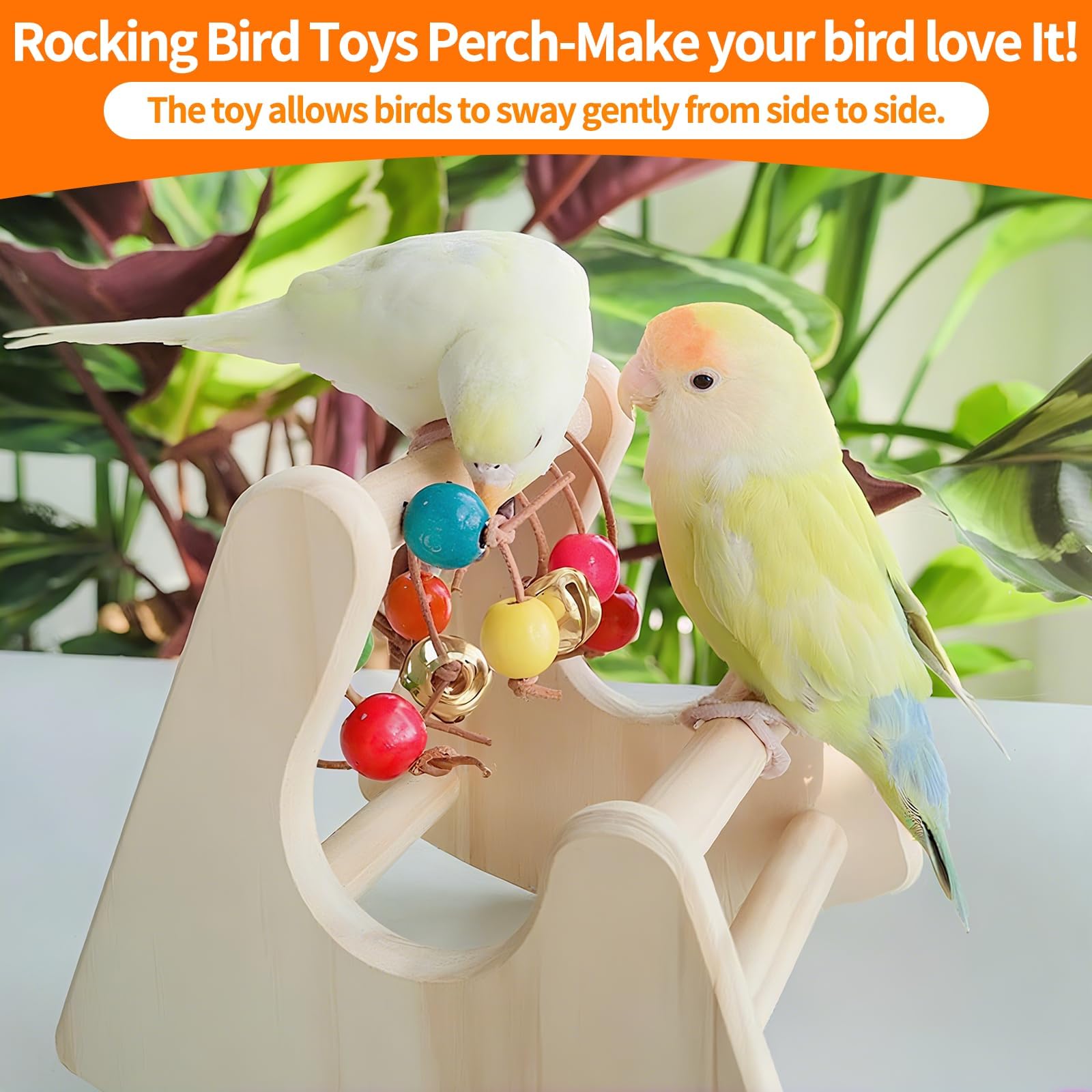 Bird Toys for Parakeets, Bird Perch Toy, Interactive Rocking Parakeet Toys, Enrichment Cockatiel Toy, Wooden Stand for Parakeets Cockatiels Lovebirds Conures Budgies (Interactive Cradle) - image 2