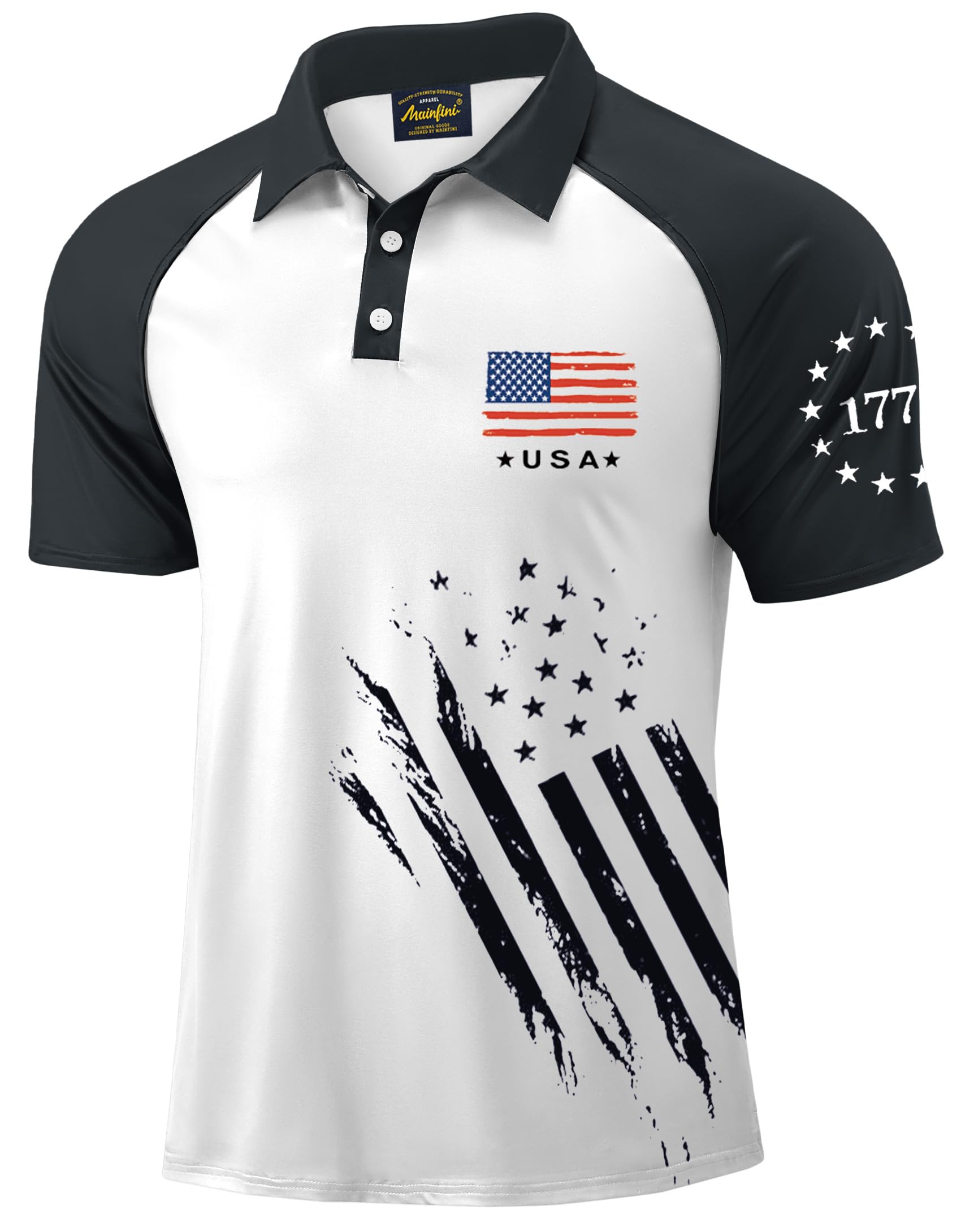 Mainfini Men's Patriotic Polo Stretch UPF 50+ Raglan American Golf Shirts