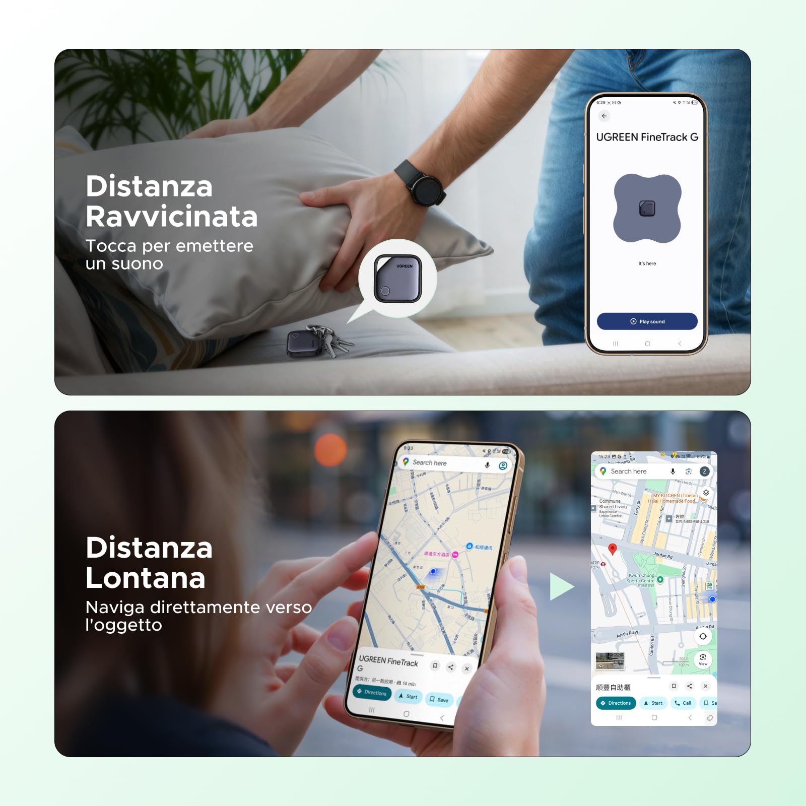 UGREEN FineTrack G Smart Finder Solo per Android Ricarica USB-C Localizzatore Tracker Bluetooth Compatible con Google Find Hub per Chiavi Bagaglio Portafoglio Bicicletta Zaino Borsa (4 pezzi)