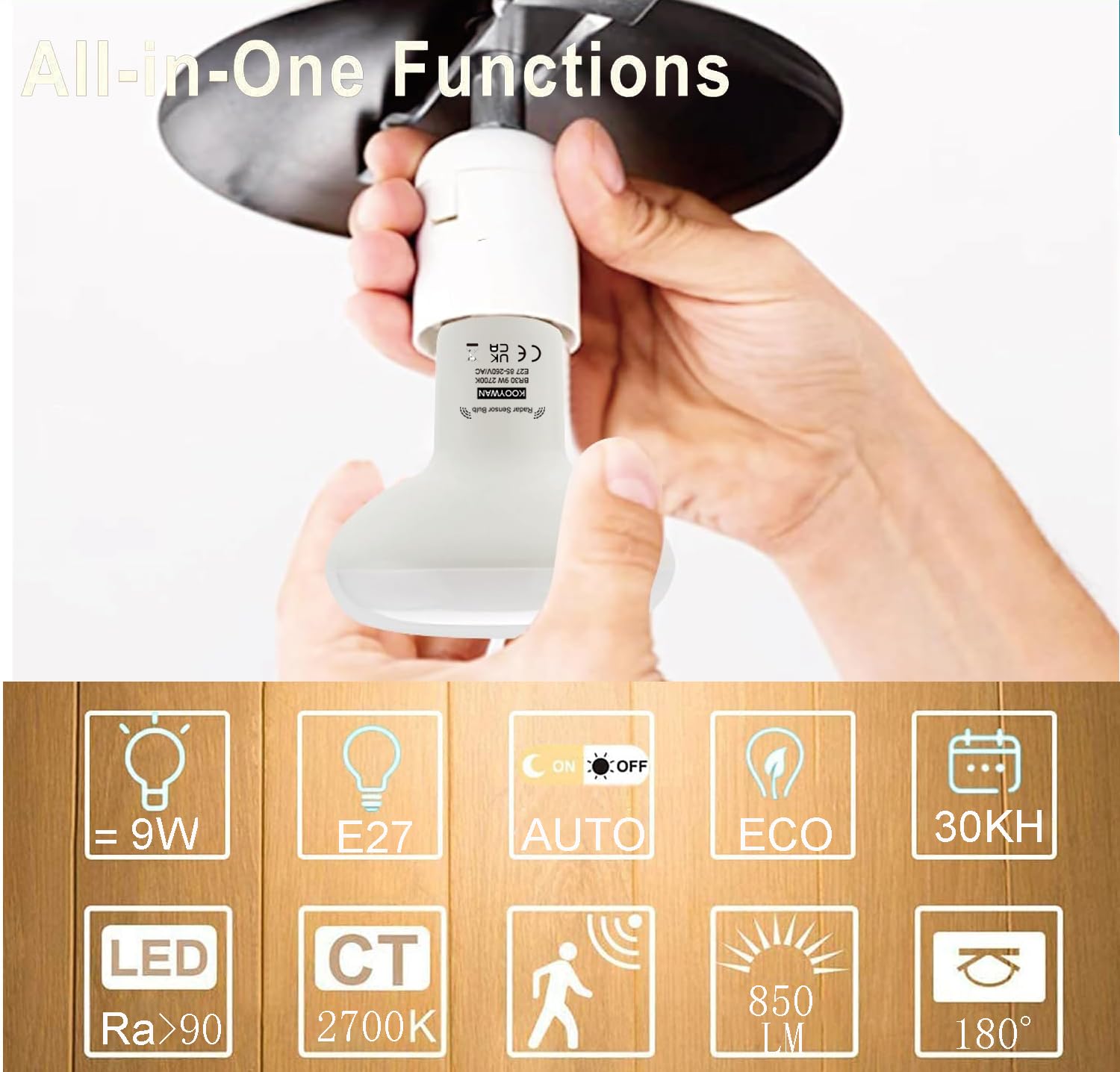 Lampadina a LED con sensore di movimento, luce bianca calda E27 9W Sensore di scarsa crepuscolare Bianco caldo 2700K Auto On/Off lampadine per Veranda Giardino Porta d'ingresso Corridoio, 2 Pezzis