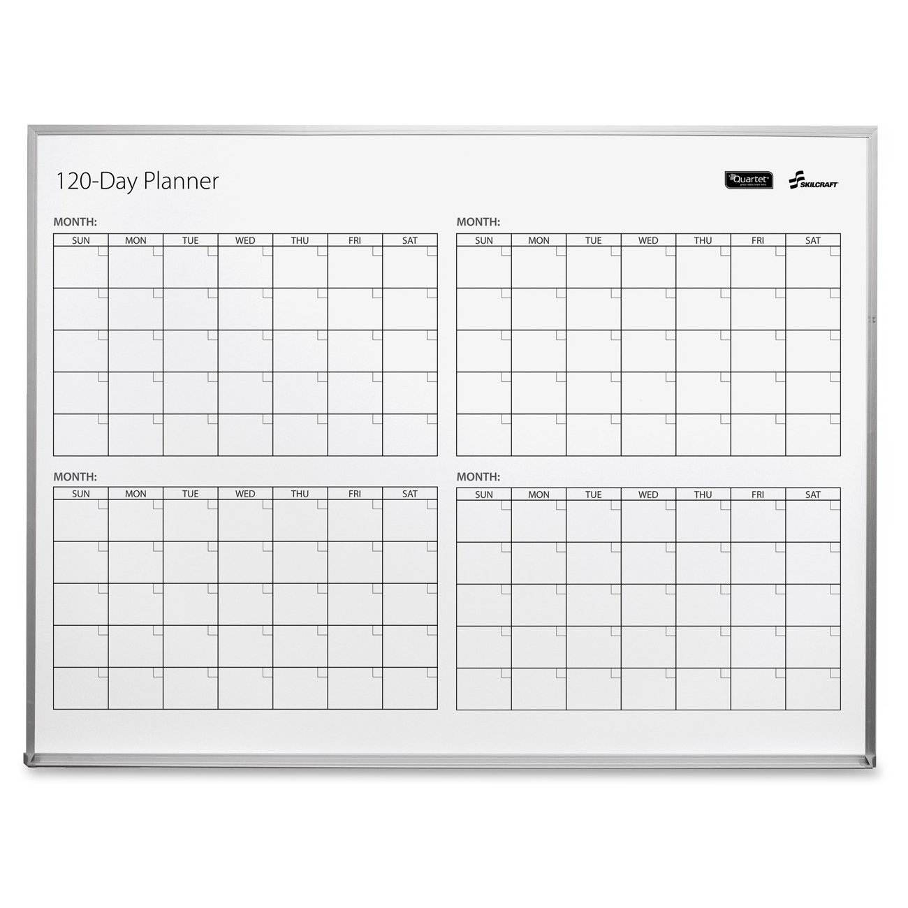 SkilcraftAbilityOne - Quartet/SKILCRAFT 4-Month Dry Erase Calendar - 4’W x 3’L, Undated 7110-01-622-2133, Broken White