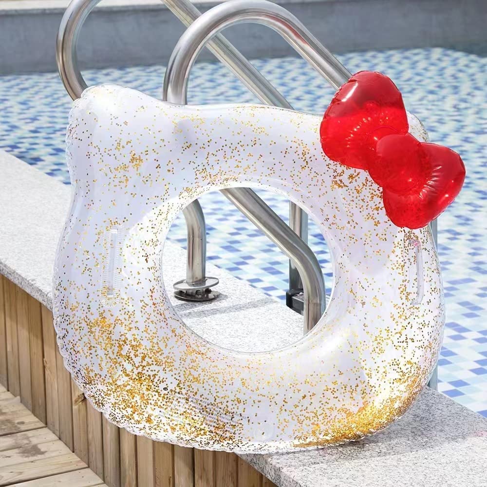 Anadi Swim Ring for Kids Inflatable Durable Pool Float, Cartoon Cat Shaped Swimming Float Tube Ring 64cm with Multi Color