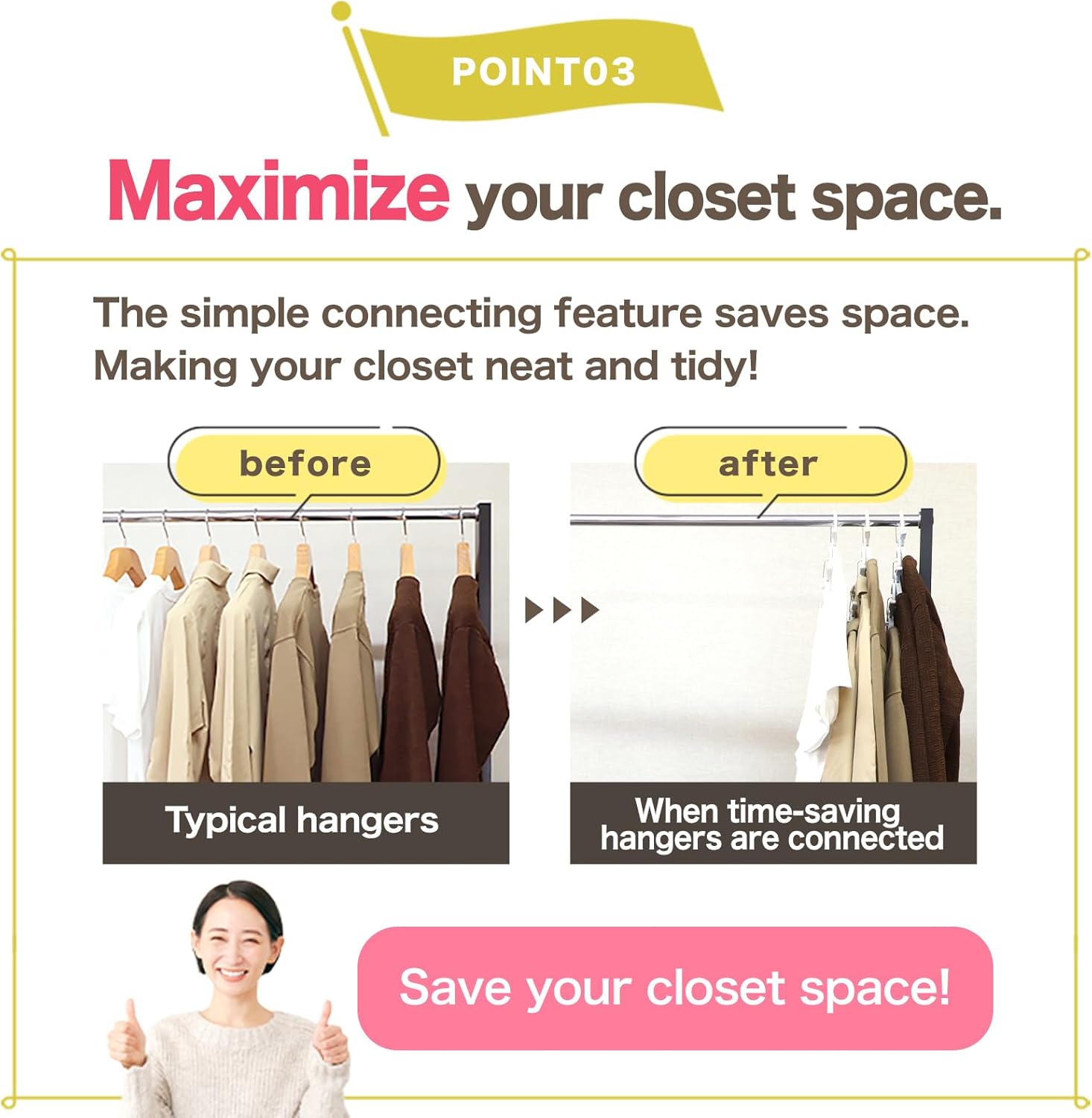 One-Touch Quick-Release Hangers - Time-Saving, Garment Care (Neckline Protection, Stretch-Resistant, Prevents Shoulder Bumps), Space-Saving Stackable Design (10, Beige/White)