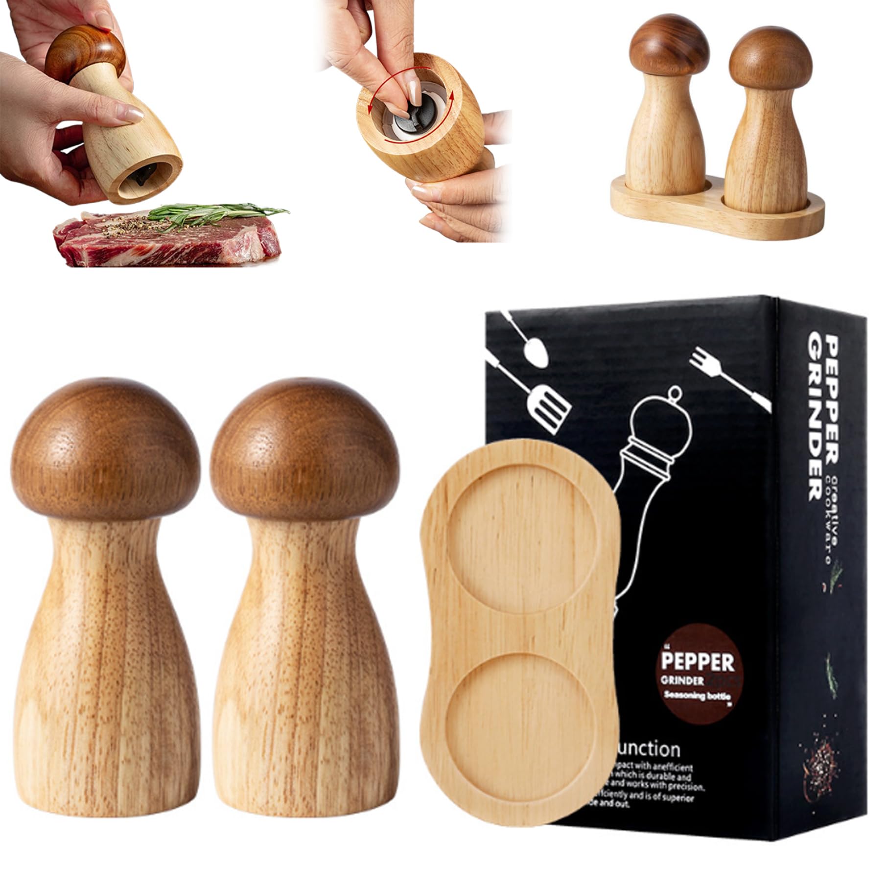 Moulin poivre rechargeable et moulin sel réglable en bois de champignon