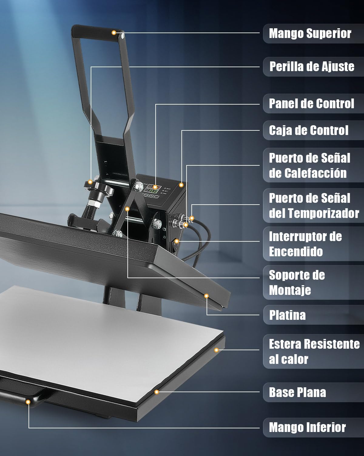 Diagram of CREWORKS Heat Press components