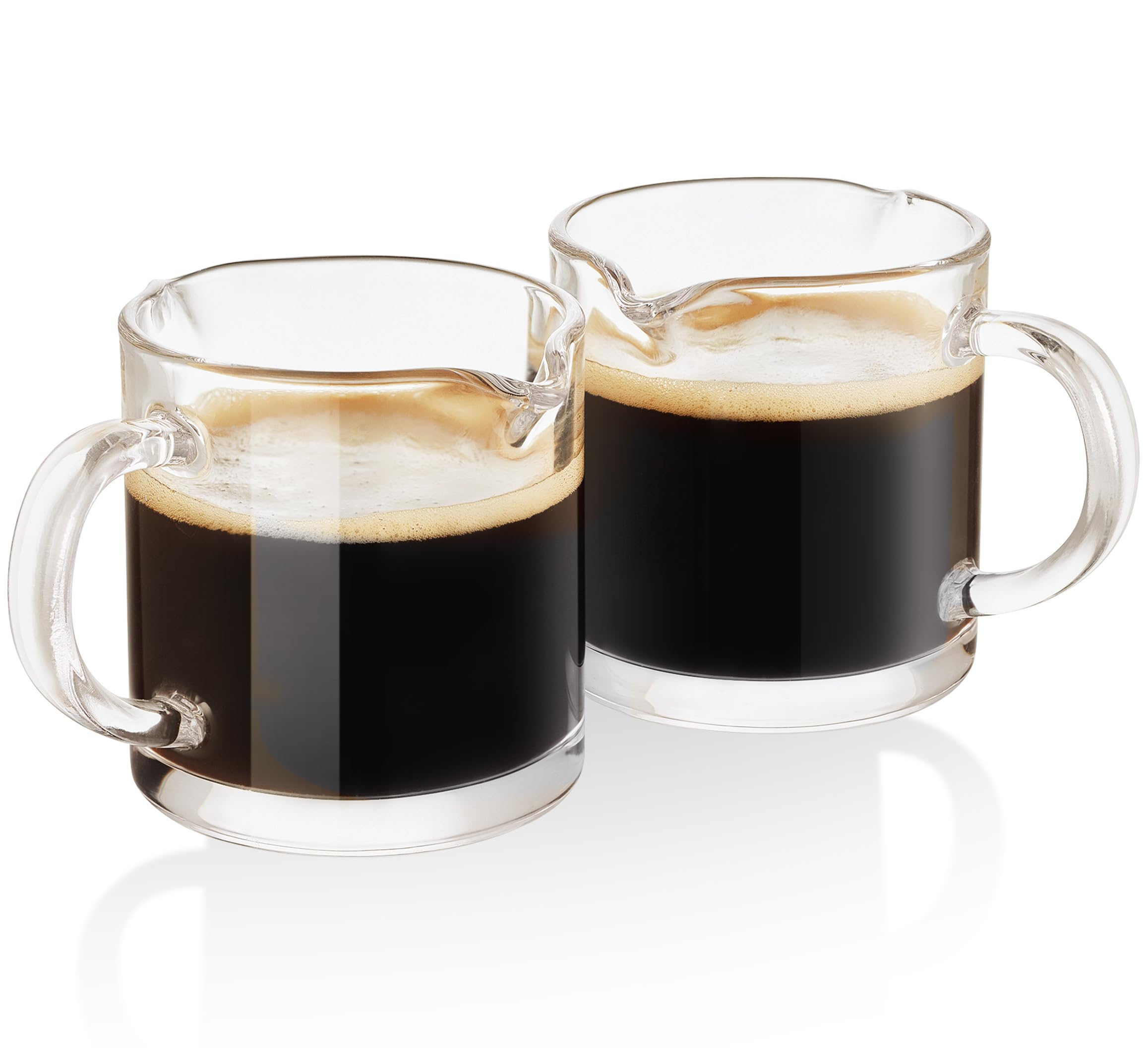 Ackers Clear Espresso Cups Set of 2,4 OZ Double Spouts Cups,Milk Cup with Handle, Espresso Accessories for Machine, Small